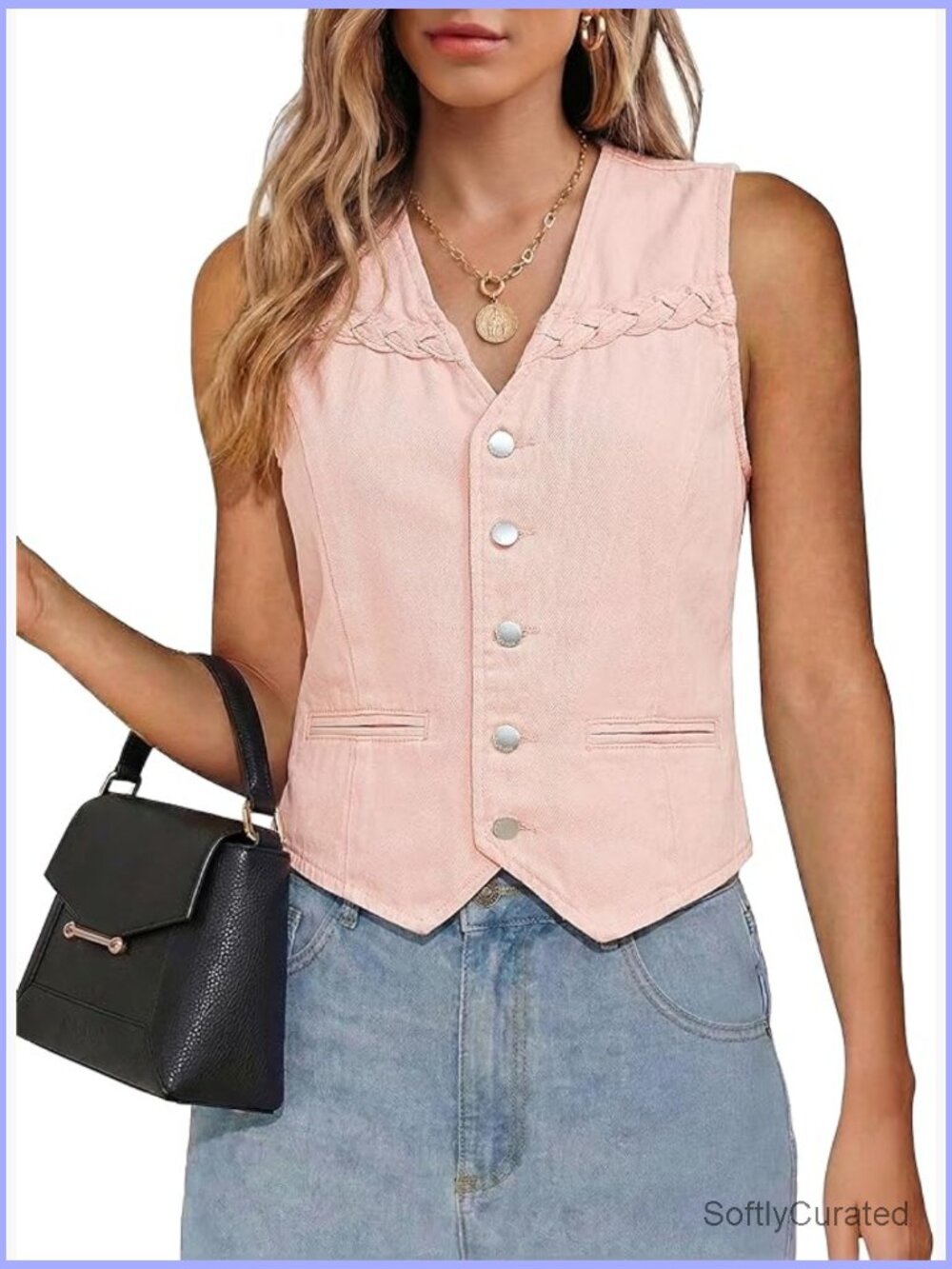 Denim Vest Sleeveless Button Down Western Adjustable Waist Jean Vest S M L XL